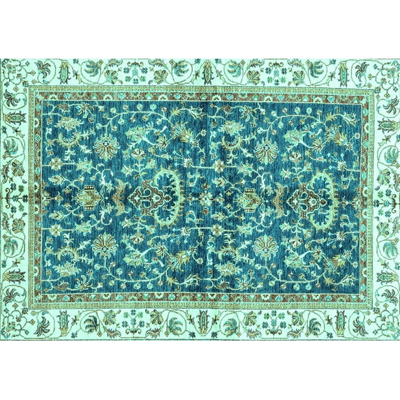 Ahgly Company Indoor Rectangle Abstract Turquoise Blue Modern Area Rugs, 5' x 8'