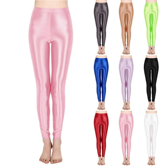 Gyexs High Waist Shiny Yoga Pants for Women, Stretchable Leather Leggings, Activewear for Workouts and Fitness (Blue, Size L)