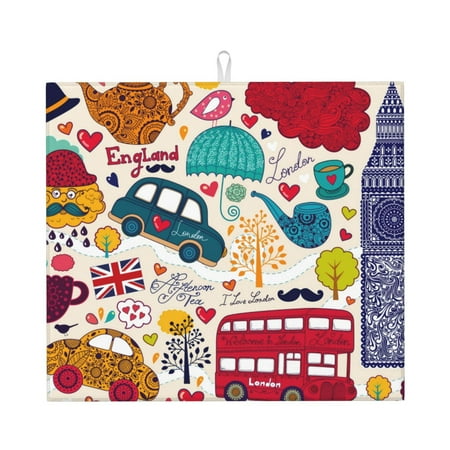 

Honeii London Symbols for Dish Drying Mat for Kitchen Counter Non-slip Rubber Backed Hide Stain Kitchen Super Absorbent Draining Mat Dish Rack Pad