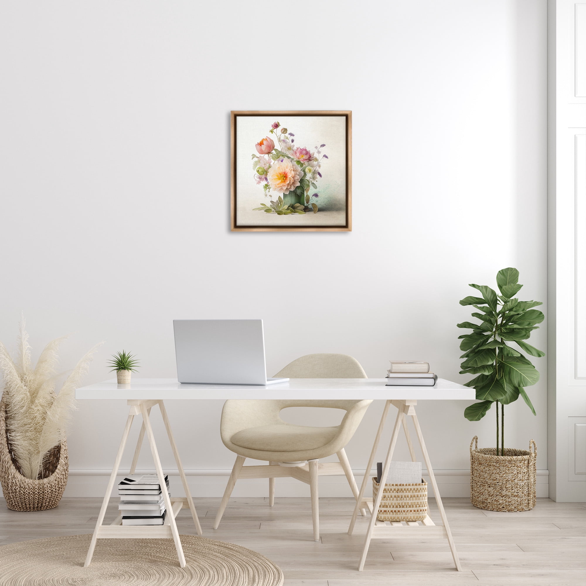 Stupell Industries Spring Floral Bouquet Botanical & Floral Painting Brown Floater Framed Canvas Art Print Wall Art, 25 x 25