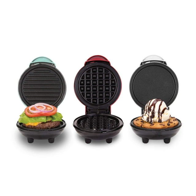Dash Mini Maker Set - Customized Treat Maker - Supports Multi-Function Cooking - Easy Cleanup and User-Friendly Design - White, Aqua & Red - Waffle,