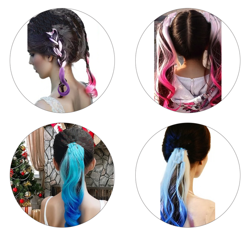 14 Inch Lightweight Colored Hair Extensions Colored Hair Extensions Synthetic for Kids Curly Ponytail Extension with Elastic Tie