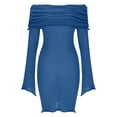 thumbnail image 4 of Blmnix Bodycon Women's Dresses Sexy Dresses Off the Shoulder Dress Blue Mini Boat Neck Long Sleeve Antimicrobial Protection Womens Dresses Casual,M, 4 of 5
