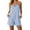 Blue, variant on Striped Spaghetti Strap Romper Shorts for Women with Ruffled Neckline and Pockets