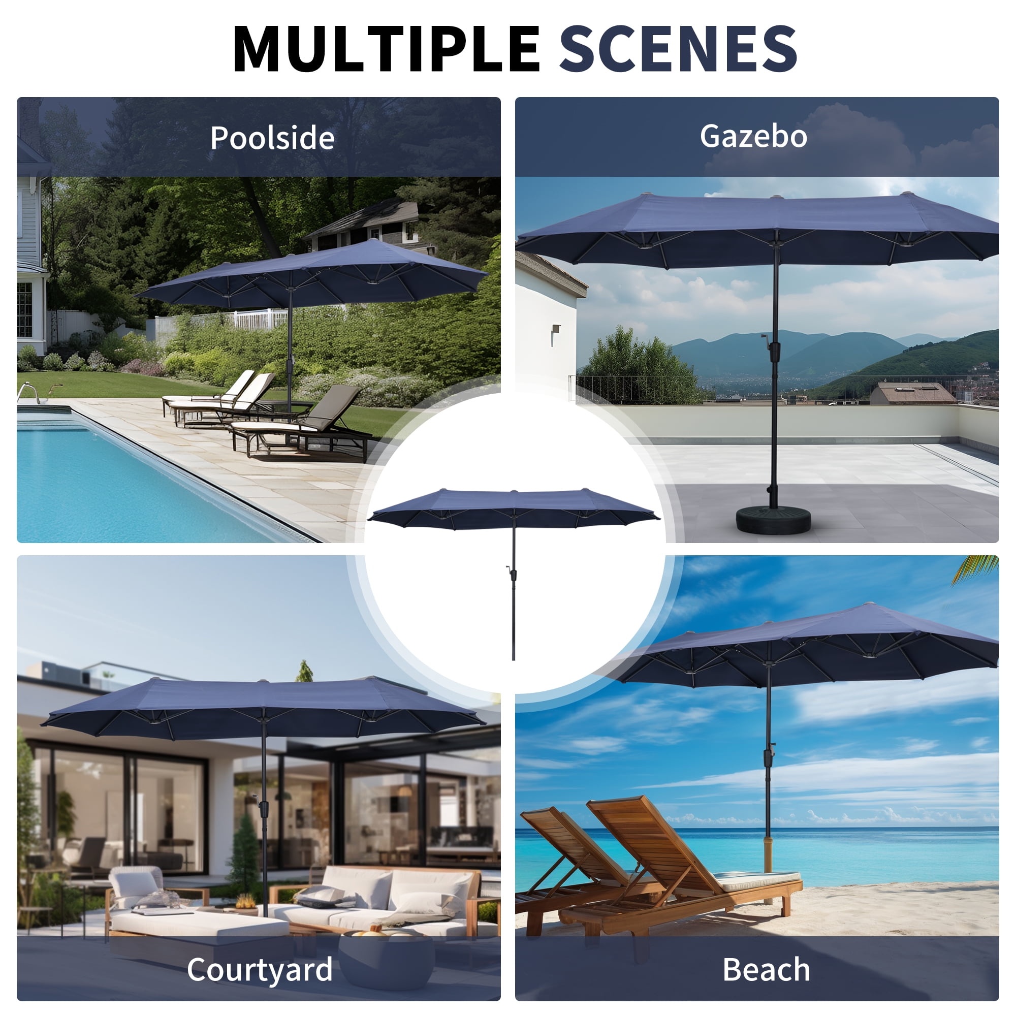 Ainfox 13ft Large Patio Umbrella, Outdoor Double-Sided Rectangle Market Heavy Duty Umbrellas without Base, Navy Blue