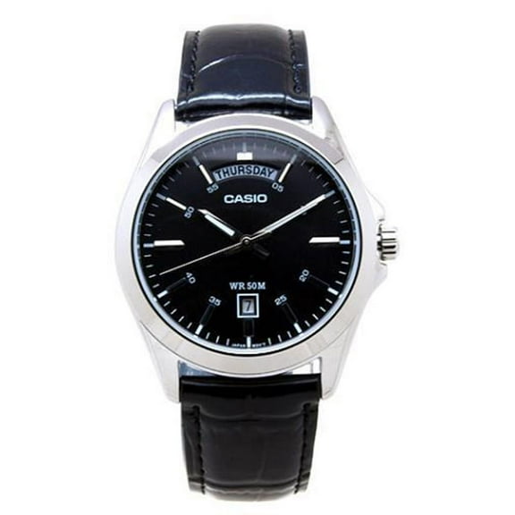 Men's Classic Stainless Steel Black Leather Watch MTP1370L-1A