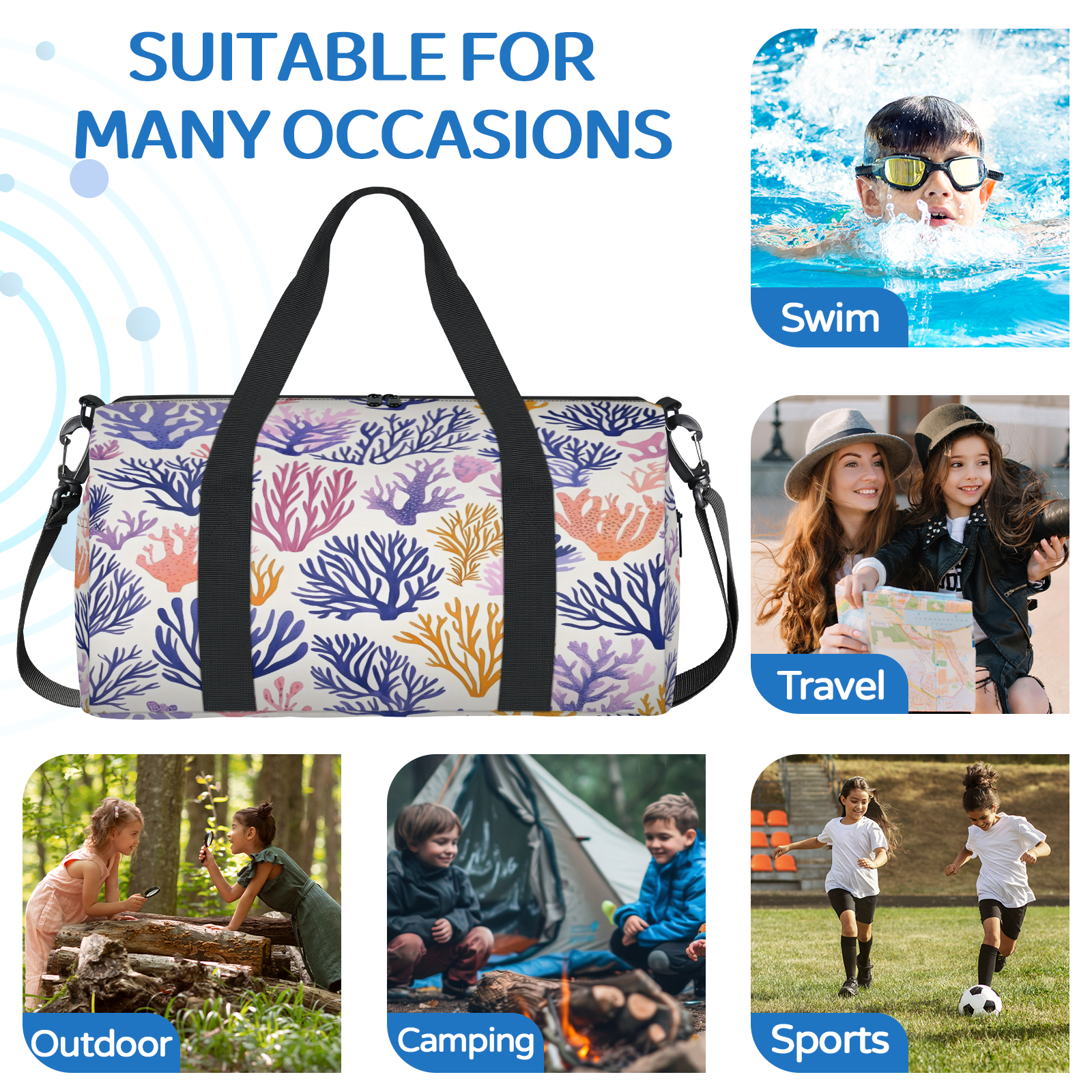 Herdesigns Coral Beach Travel Duffle Bag Sports Yoga Weekender Overnight Carry on Workout Bags Lightweight Waterproof Gym Tote Bag for Women Ocean Coastal