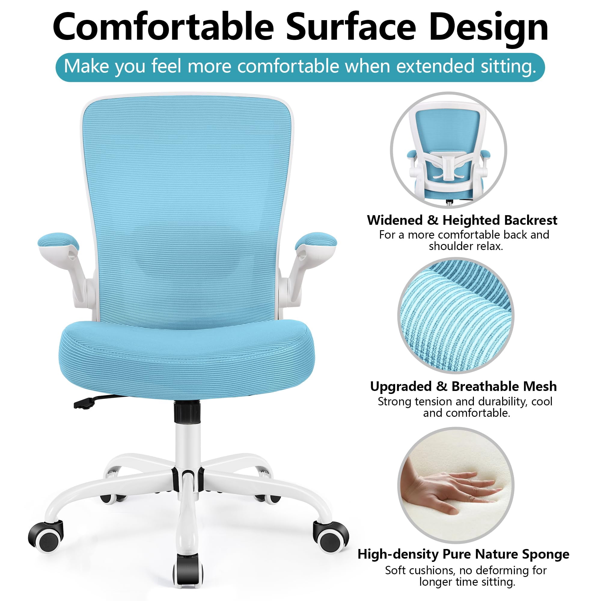 Office Chair, Ergonomic Desk Chair Breathable Mesh Chairs Adjustable High Back Lumbar Support Flip-up Armrests, Executive Rolling Swivel Comfy Computer Chairs Home Office Black