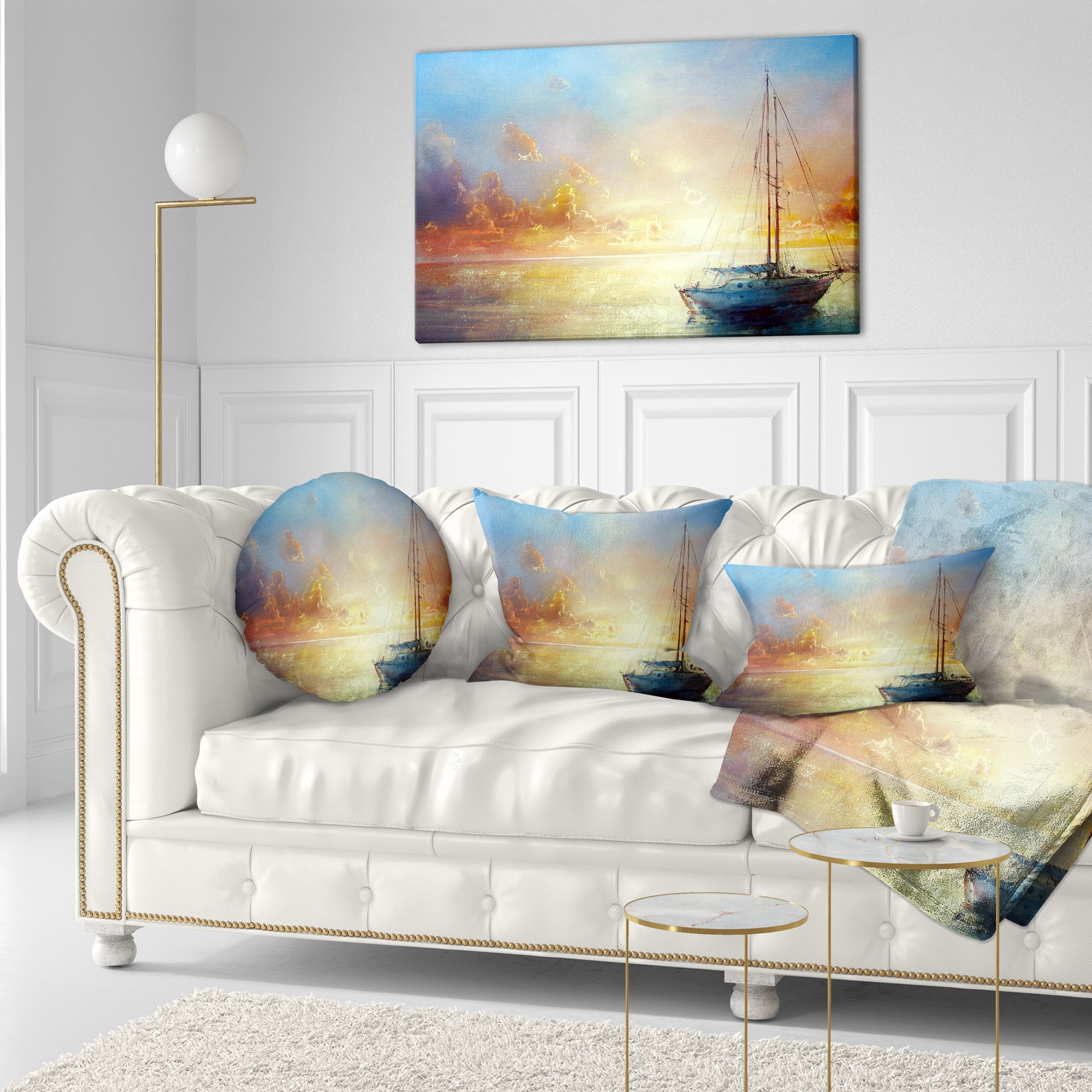 Designart Seascape Pier - Seascape Throw Pillow - 12x20