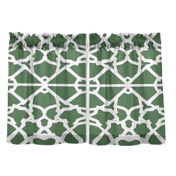 Green Moroccan Stripe 27"x24" Linen Look Cafe Curtain Set with Privacy and UV Protection