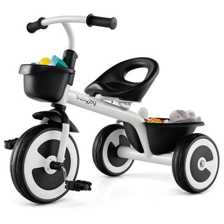 Costway Toddler Tricycle Kids Trike with Adjustable Seat Front & Rear Storage Baskets White