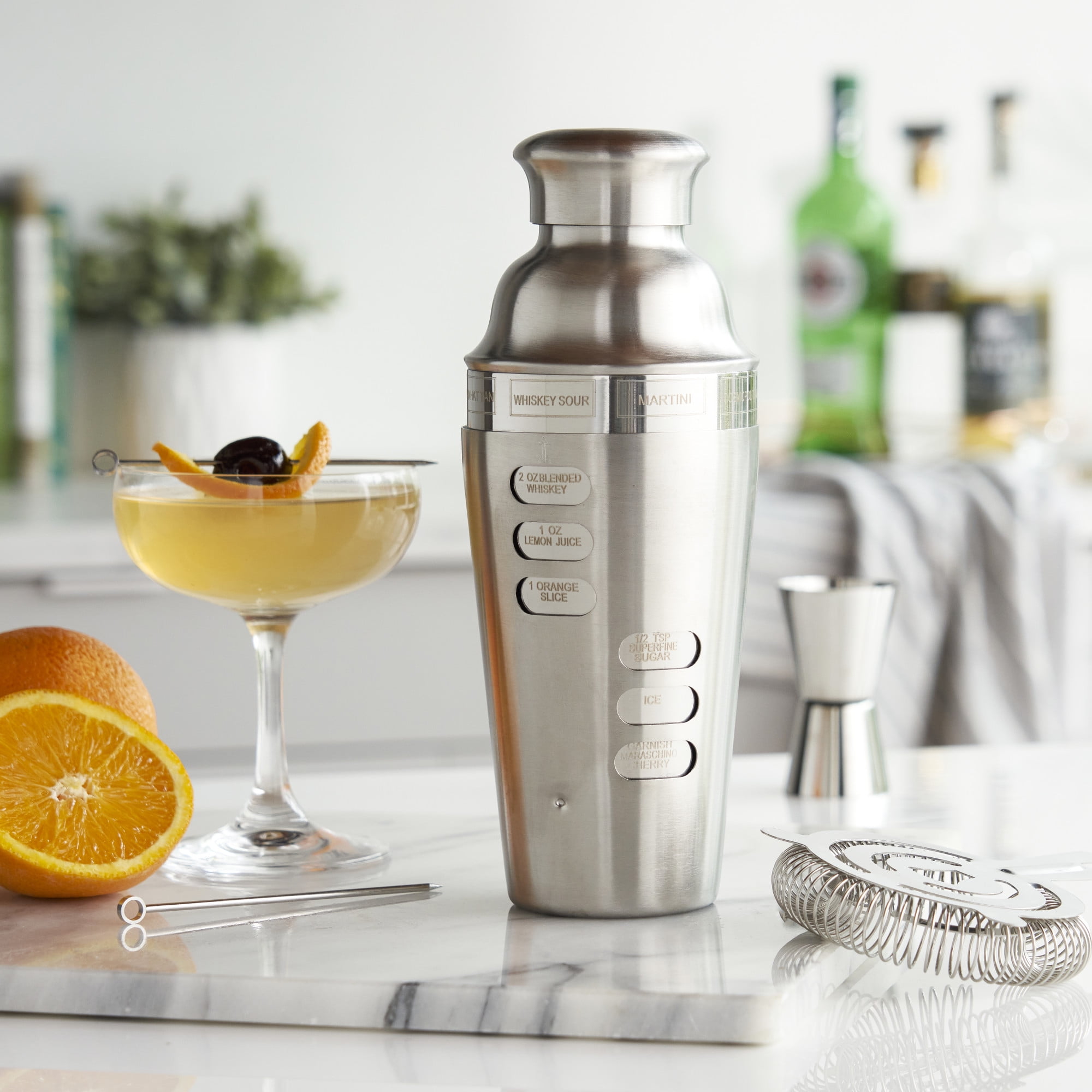 Stainless Steel Spin & Select Cocktail Shaker with Mixed Drink Recipes