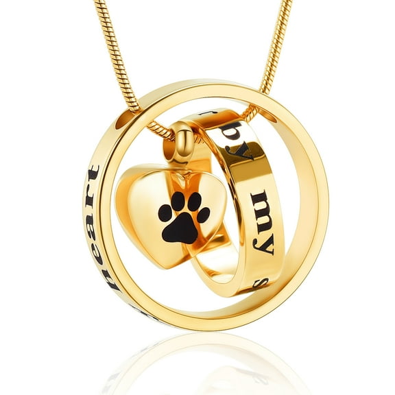 Circle of Life Paw Print Heart Urn Pendant Pet Memorial Necklace for Dog Cat Cremation Ashes Keepsake Jewelry