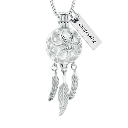 Personalize Dreamcather with Angel Wing Necklace for Cremation Ashes Glass Urn Pendant Memorial Jewelry Keepsake Urn for Ashes Flower Perfume