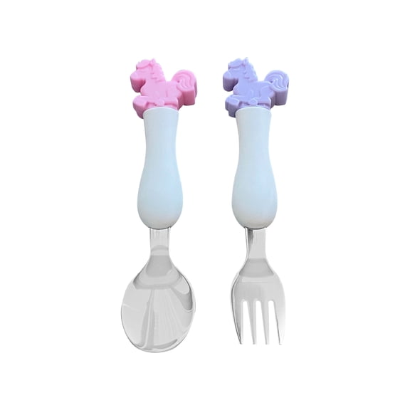 ARI MES Unicorn Spoon and Fork Set BPA Free Eco-Friendly Food Level Dinnerware Toddler Child Children Kids Snack Meal Feeding Picky Eater Girl Girls