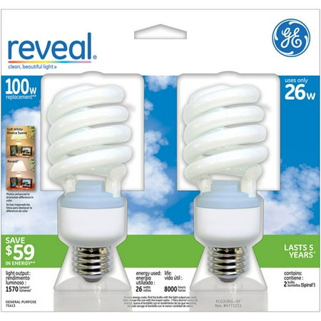 GE CFL Reveal Spiral 26wt - 6 Bulbs/ 3 Packs (Best Cfl Bulbs For Growing Cannabis)