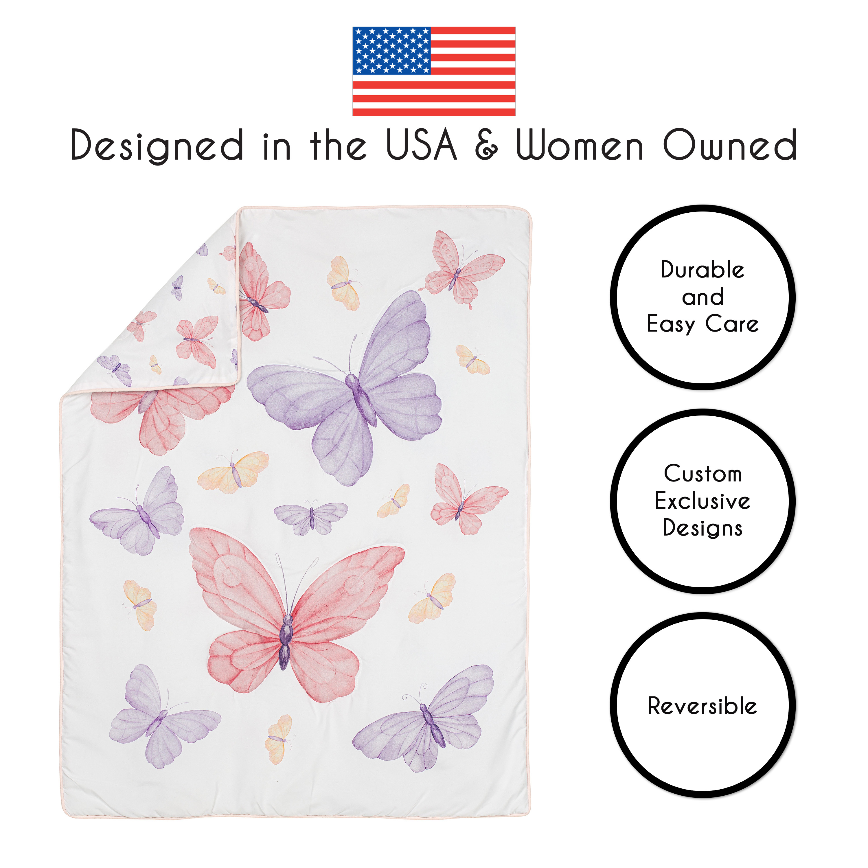 Sweet Jojo Designs Butterfly Blush Pink and Purple Girl Crib Bedding + BreathableBaby Breathable Mesh Liner
