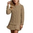 thumbnail image 3 of Letdown Sweater Dress Cable Knit Sweater Dress Crewneck Long Sleeve Pleated Mini Dress Twofer Style Patchwork Dress BW1, L, 3 of 4