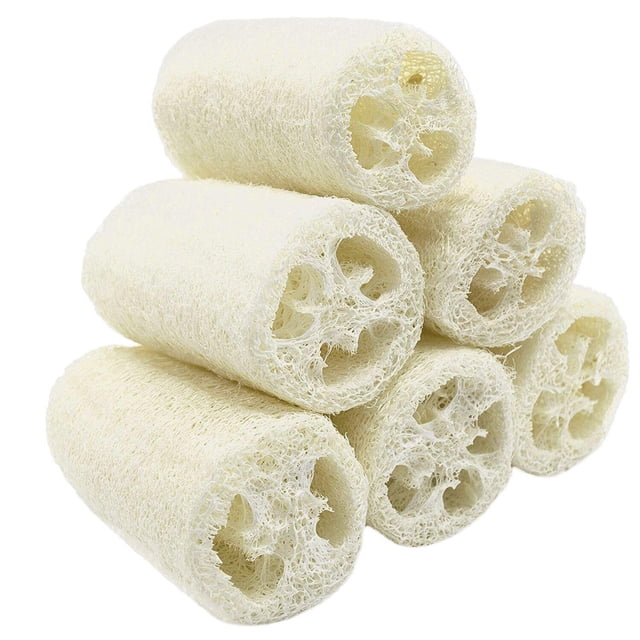 Paquete de 6 esponjas vegetales orgánicas 100 % NATURALES (aproximadamente de 4 a 5 pulgadas de largo) Esponja exfoliante para spa de esponja vegetal Esponja de baño corporal de lufa natural