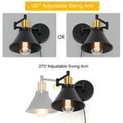 Oumilen SWING ARM Bedroom, Bedside Reading Wall Sconce, Brass & Black
