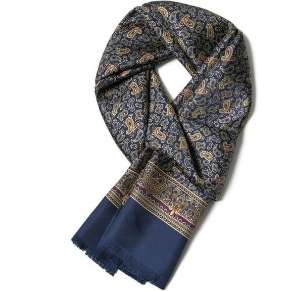 ASASILK 100% Mulberry Silk Scarf for Men - Luxury 14 Momme Twill Silk Scarves for Men 10''X63'',Classic Paisley Men's Silk Twill Scarves