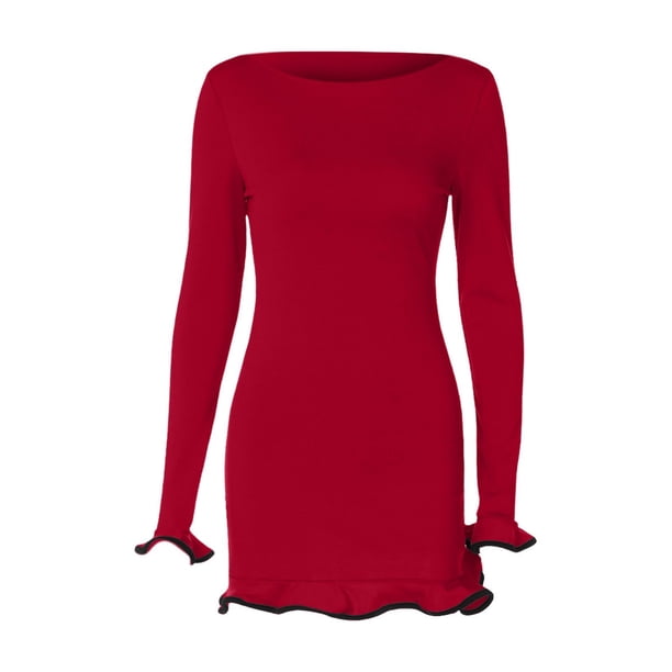 WILLBEST Vestidos Cortos Para Mujer Vestido De Otoño De Manga Larga Para Mujer, Minifalda De Punto Con Cuello Redondo, Suéter De Invierno, Vestido Informal Ajustado