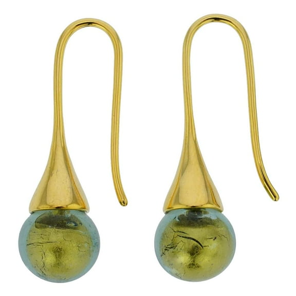 GlassOfVenice Murano Glass Gold Drop Earrings - Olive Green