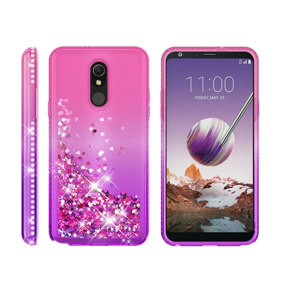 FIEWESEY for LG Stylo 5 Case,Liquid Glitter Diamond Quicksand Cute TPU Protective Cover for Girls and Women Phone Case for Stylo 5/Stylo 5 Plus(Red/Purple)