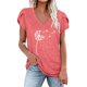 thumbnail image 2 of ICHUANYI Clearance Fashion Women's Summer V-Neck Short Sleeve Print Casual T-shirt Blouse(Pink, S) ICHUANYI WER2023081403146, 2 of 5