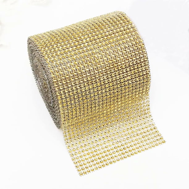 Rhinestone Mesh Ribbon Wrap Roll for Decorations, Gold, 4.75