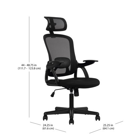 MAINSTAYS ERGONOMIC OFFICE CHAIR WITH ADJUSTABLE HEADREST, BLACK FABRIC, 275LB CAPACITY