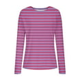 thumbnail image 4 of EchfiProm Womens Long Sleeve Tops Slim Winter Striped Hot Pink Crew Neck Ribbed T-Shirt for Ladies, 4 of 8