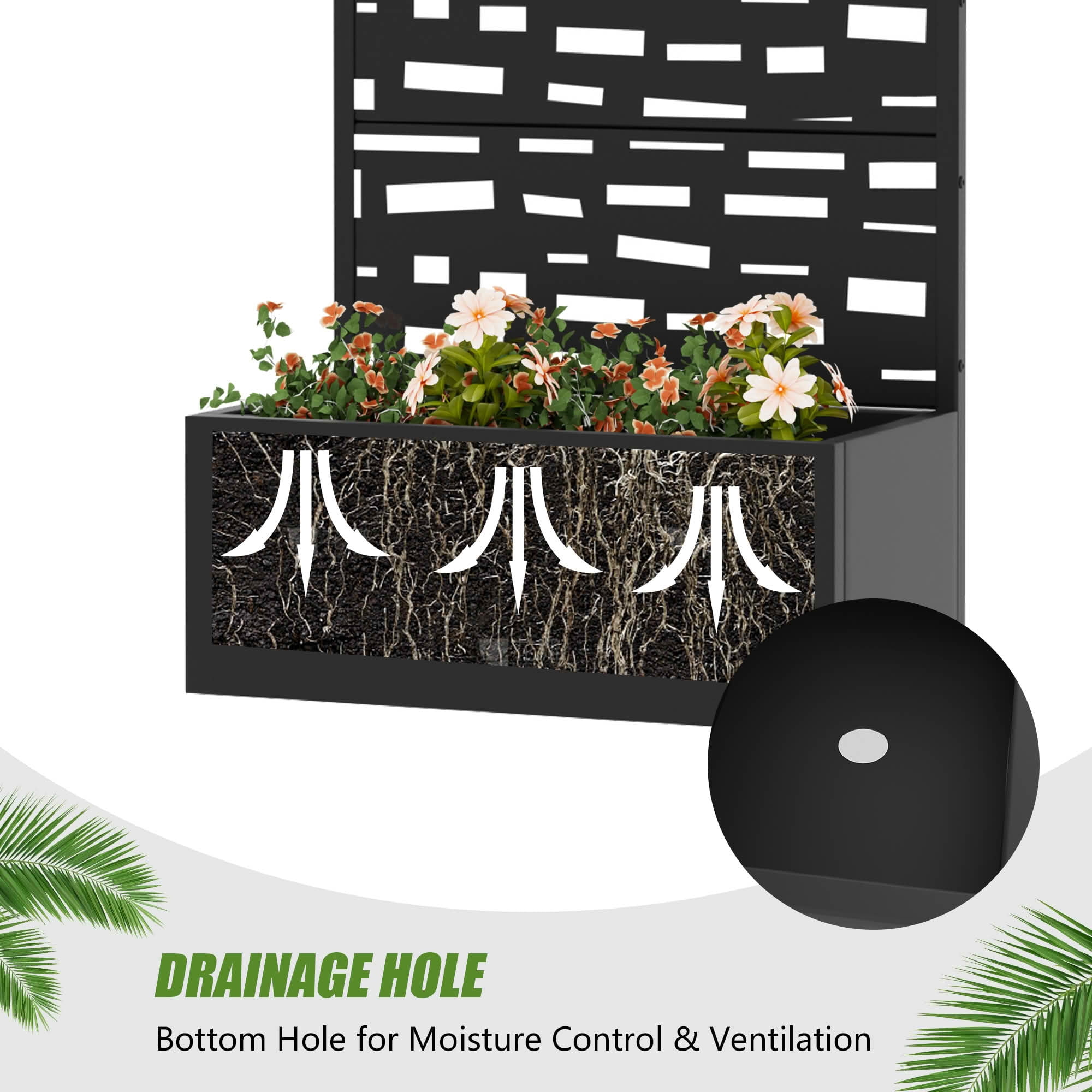 MAYEERTY 59X30" Metal Outdoor Black Privacy Screen with Planter Box for Backyard & Garden, 4 Piece Set