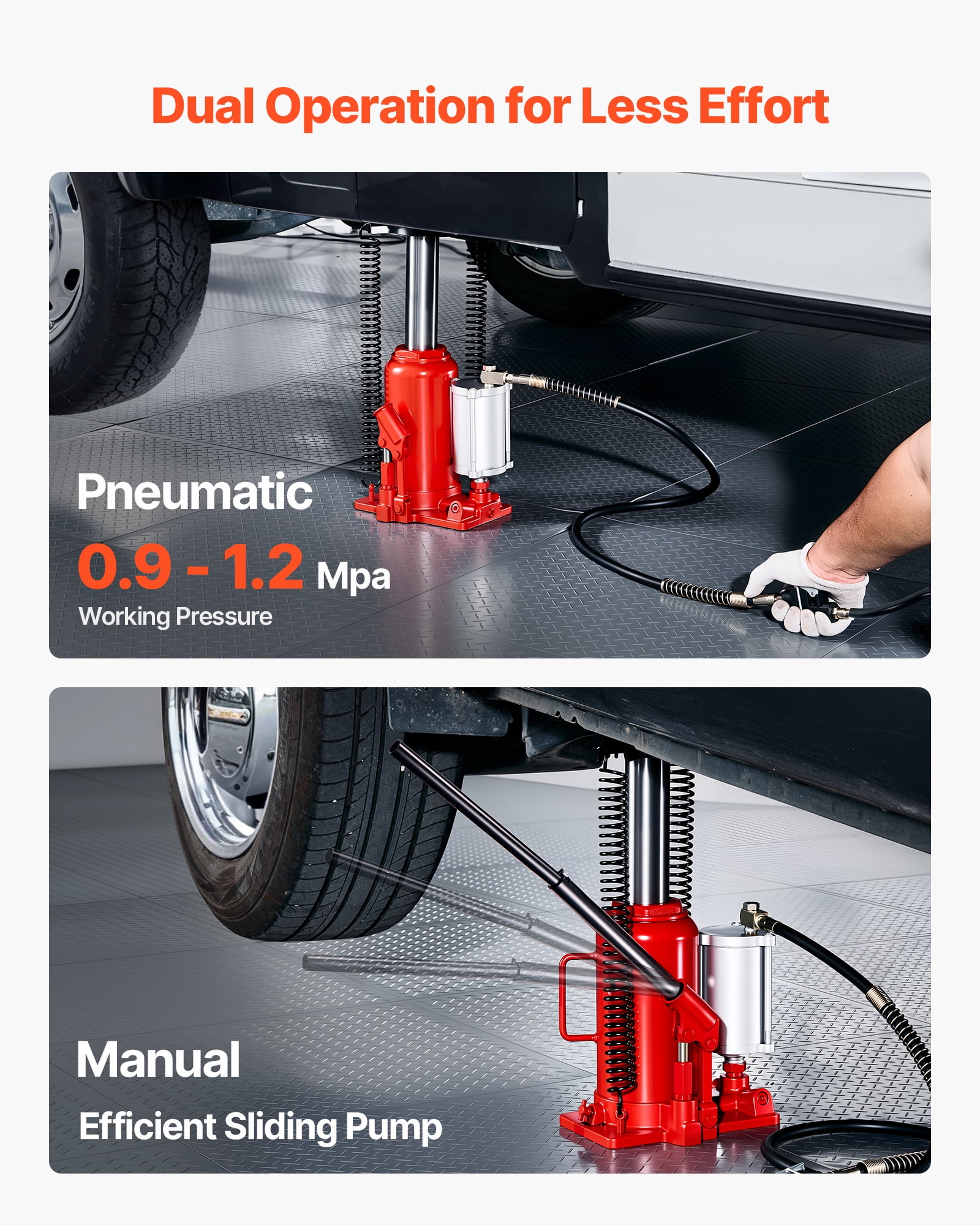 VEVOR Air Hydraulic Bottle Jack, 20 Ton (44092 lbs) Capacity, 10.2-19.5 Inch Lifting Range, Pneumatic/Manual Heavy Duty Welded Bottle Jack with Pump