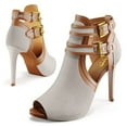 thumbnail image 2 of XYD Women's Fashion Peep Toe Booties Dual Buckles Ankle Straps Stiletto High Heel Cut-out Sandals Club Party Shoes Size 10.5 Gray-brown, 2 of 3