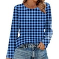 thumbnail image 2 of Nokdvo Womans Sweatshirts Lightweight Plaid Round Neck Pullover Long Sleeve Casual Loose Fit Tops,Blue S, 2 of 5