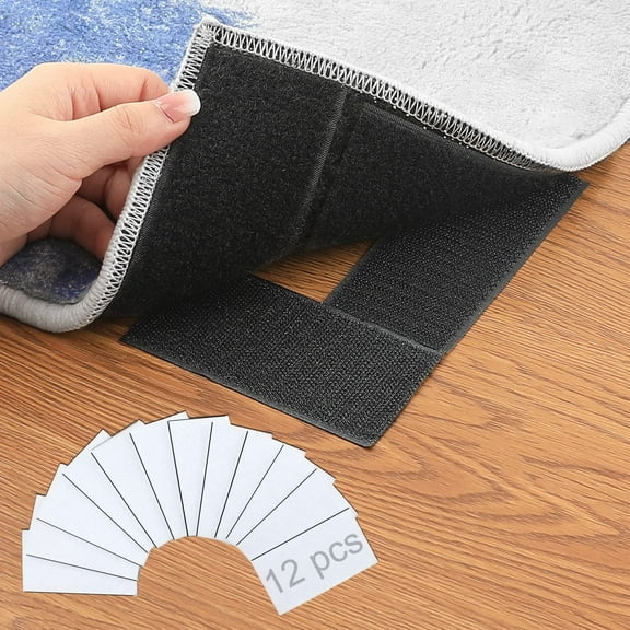 Rug Anchors Carpet Hook and Loop Non-Slip Mat Anti-Skid Stickers (12PCS, Black)