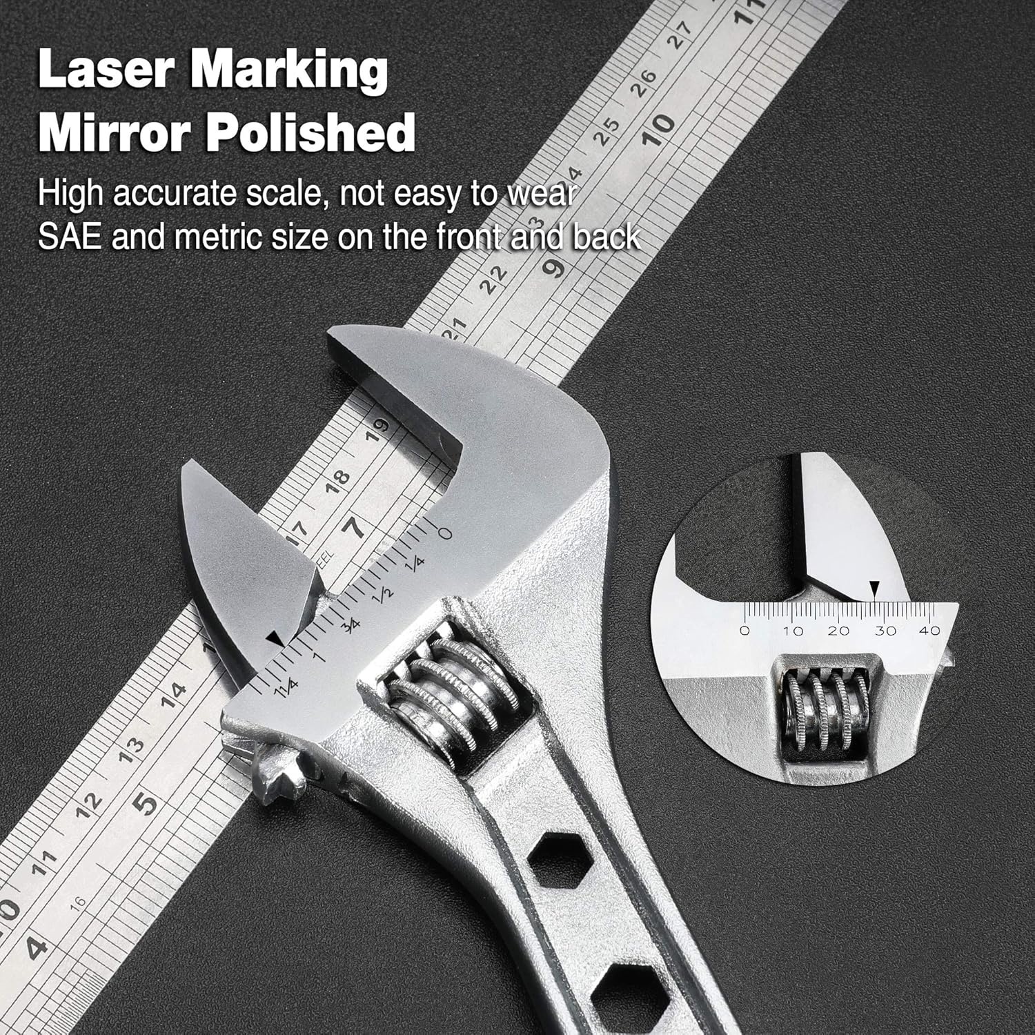 4-Piece Adjustable Wrench Set, 6-inch, 8-inch, 10-inch, 12-inch, 3-in-1 Spanner with Box End/Hex Function, CR-V Steel, Chrome-plated, Bi-material soft Grip, with Rolling Bag