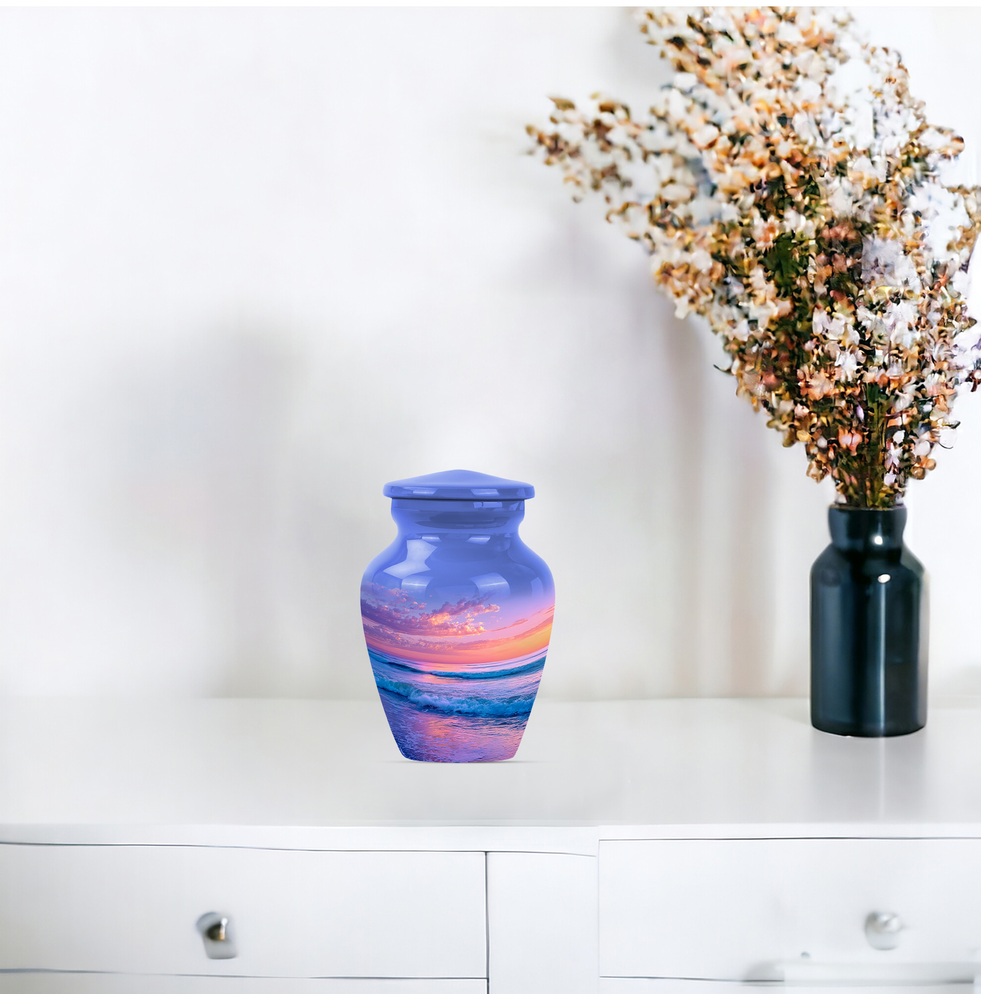 Sunset Beach Urn For Ashes Adult Human - 3 Inch Urns For Human Ashes Set Of 4 - Small Cremation Urns For Women - Sunset Keepsake Funeral Urn For Adult Female ( Size:- 3 Inch Set Of 4 )