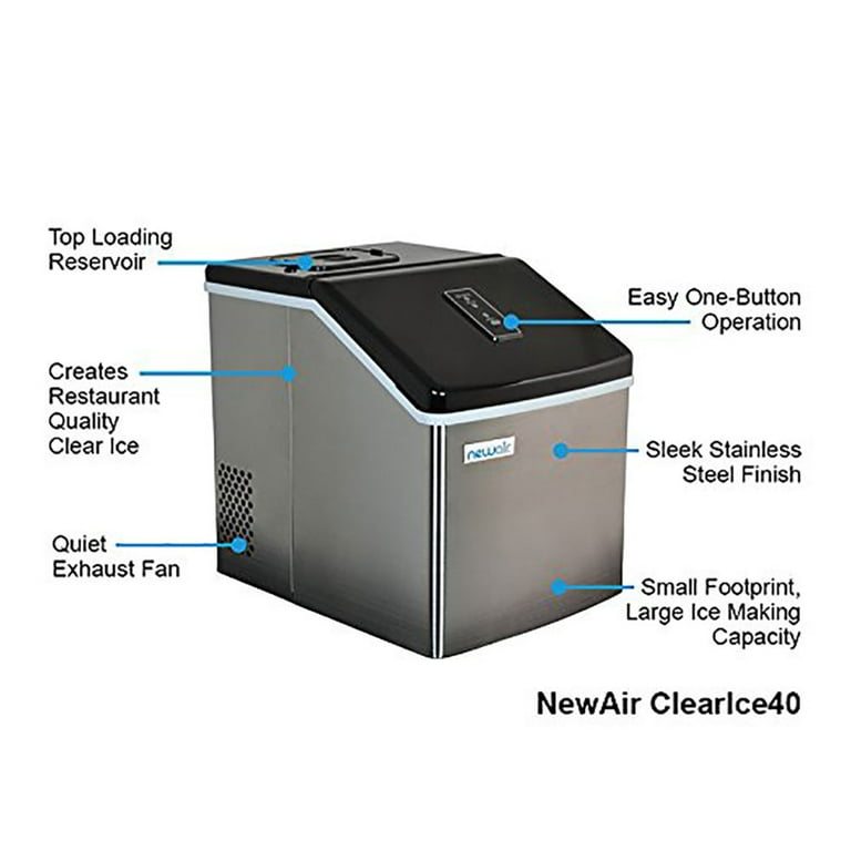 NewAir ClearIce40 Portable Countertop Clear Ice Maker Machine, Stainless  Steel 
