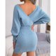 thumbnail image 4 of Vestido de suéter Nikou cruzado de manga larga con Cuello en V para mujer alto rendimiento, 4 of 6
