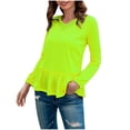 thumbnail image 1 of Women Multiple Color Casual Easy Nature Lace Edge Solid Color Long Sleeve Polyester Splice Top(Green,XL), 1 of 5