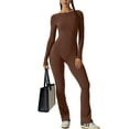 thumbnail image 2 of Douhoow Women Ribbed Yoga Jumpsuits Long Sleeve Backless Bodycon Romper Slim Fit Sports Bodysuits Streetwear, 2 of 7