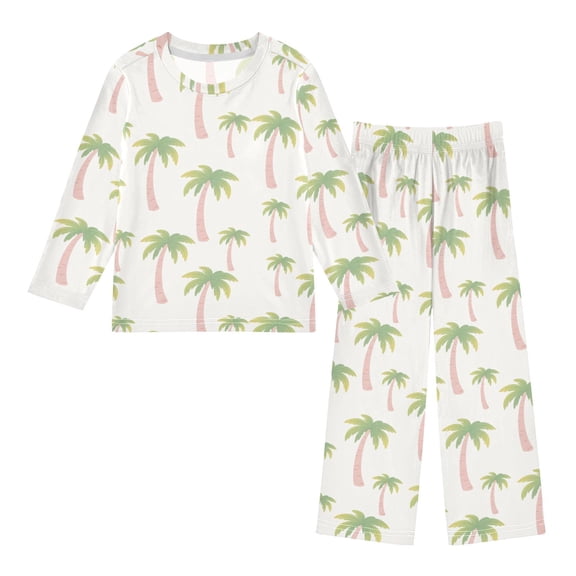 Palm Trees Pattern Cozy Soft Long Sleeves Top and Pants 2 Piece Cool Pjs Pajamas Set Sleepwear Size 3-11Y