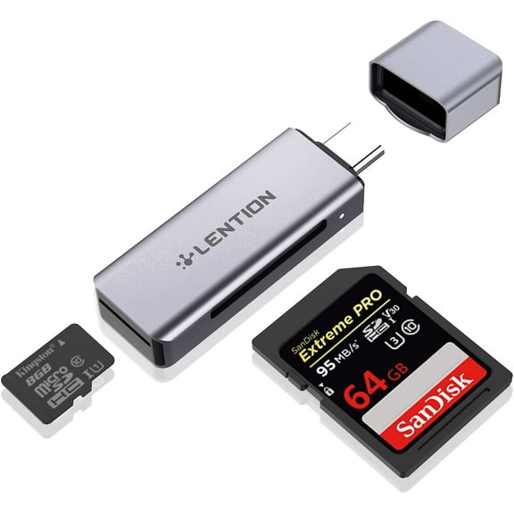 LENTION USB C to SD/Micro Card Reader,2-in-1 Type C SD 3.0 Card Reader Adapter 512GB Capacity Compatible with MacBook/Pro/New Mac Air/iPad/Samsung and Other Type C Devices