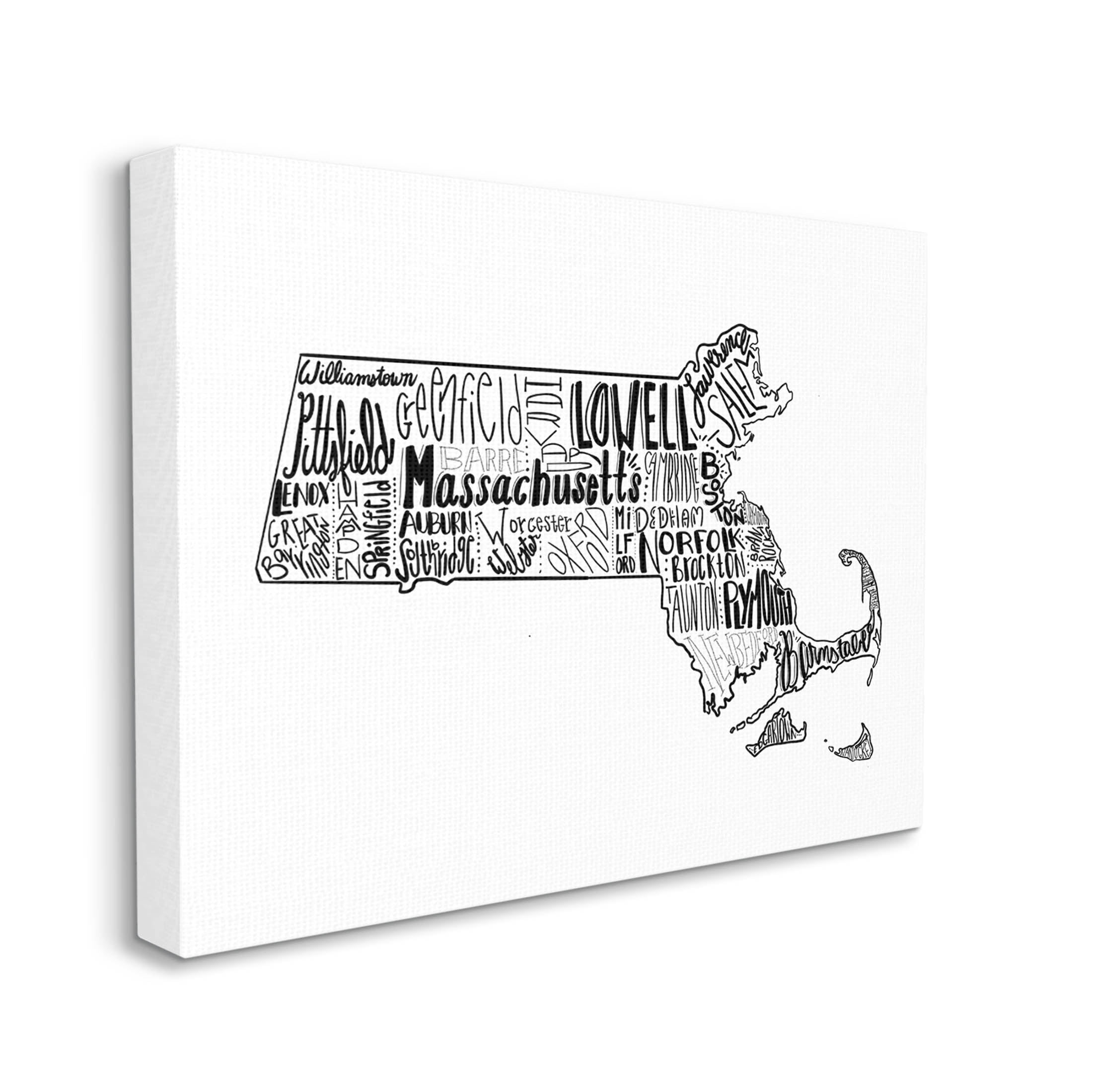 Stupell Industries Massachusetts State Cities Typography Graphic Art Gallery Wrapped Canvas Print Wall Art, Design by The Saturday Evening Post
