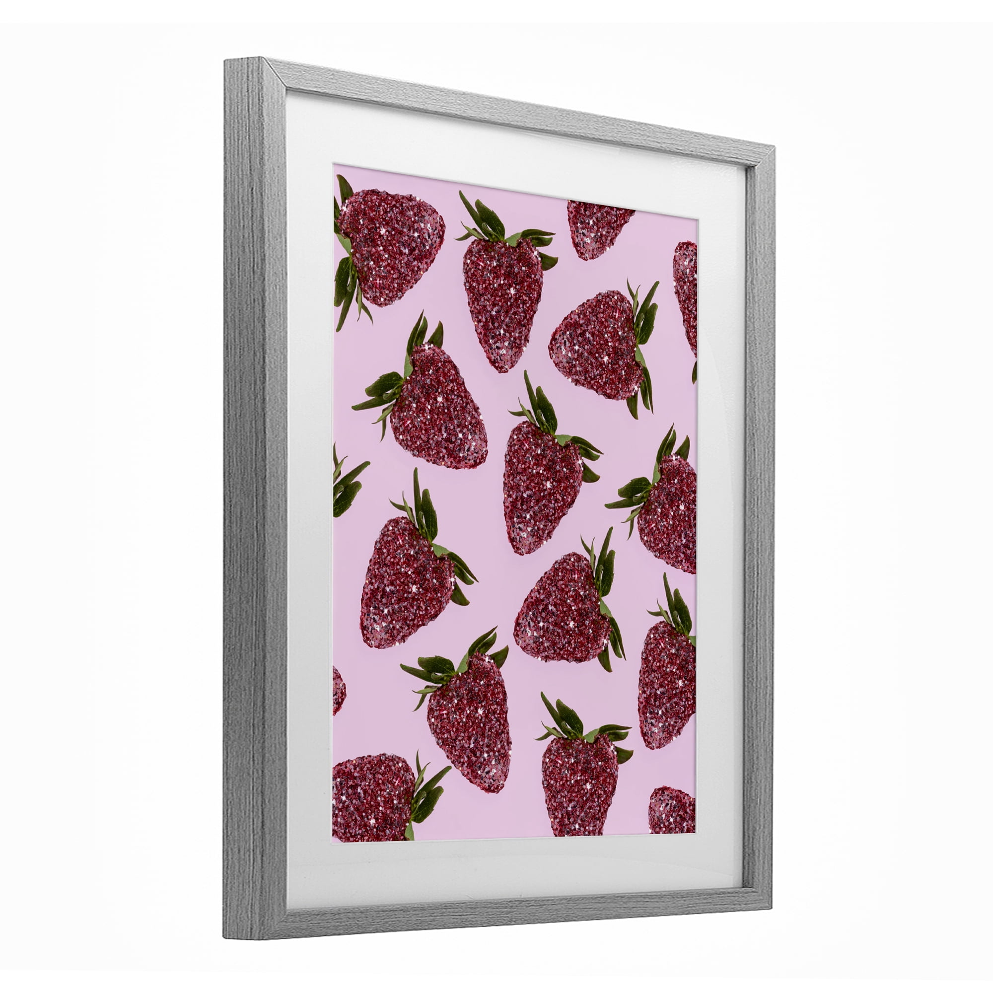 Stupell Industries Glimmer Strawberry Pattern Gray Framed Print Under Glass, design by LISH Creative