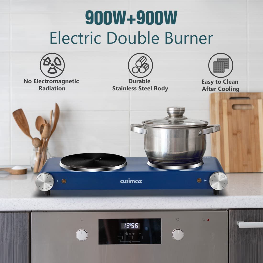 CUSIMAX 900W+900W Double Hot Plates, Cast Iron Hot Plates, Electric  Cooktop, Hot Plates for Cooking Portable Electric Double Burner, Blue |  Walmart Canada