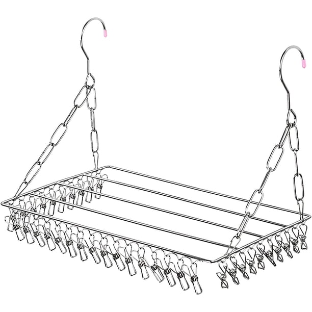 Tendedero de calcetines, secador de calcetines, tendedero colgante para ropa con 36 clips de acero inoxidable resistentes al viento para calcetines, ropa interior, toallas BRI Rojo Verde
