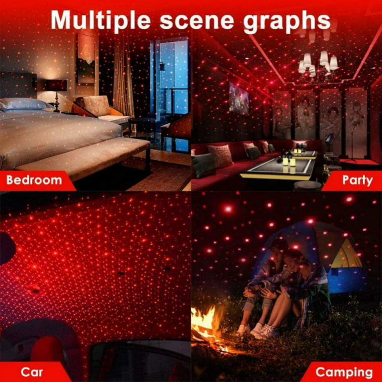USB Star Night Lights, Flexible USB Night Lamp Fit All Cars Ceiling Roof  Star Lights Interior Ambient Atmosphere for Bedroom Decorations,Party,Walls  - Plug and Play (Red Color) 